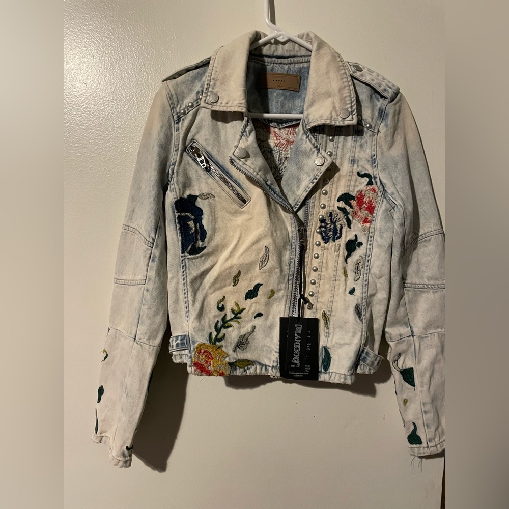 BLANKNYC Embroidered Floral Design and studded Denim Jacket.